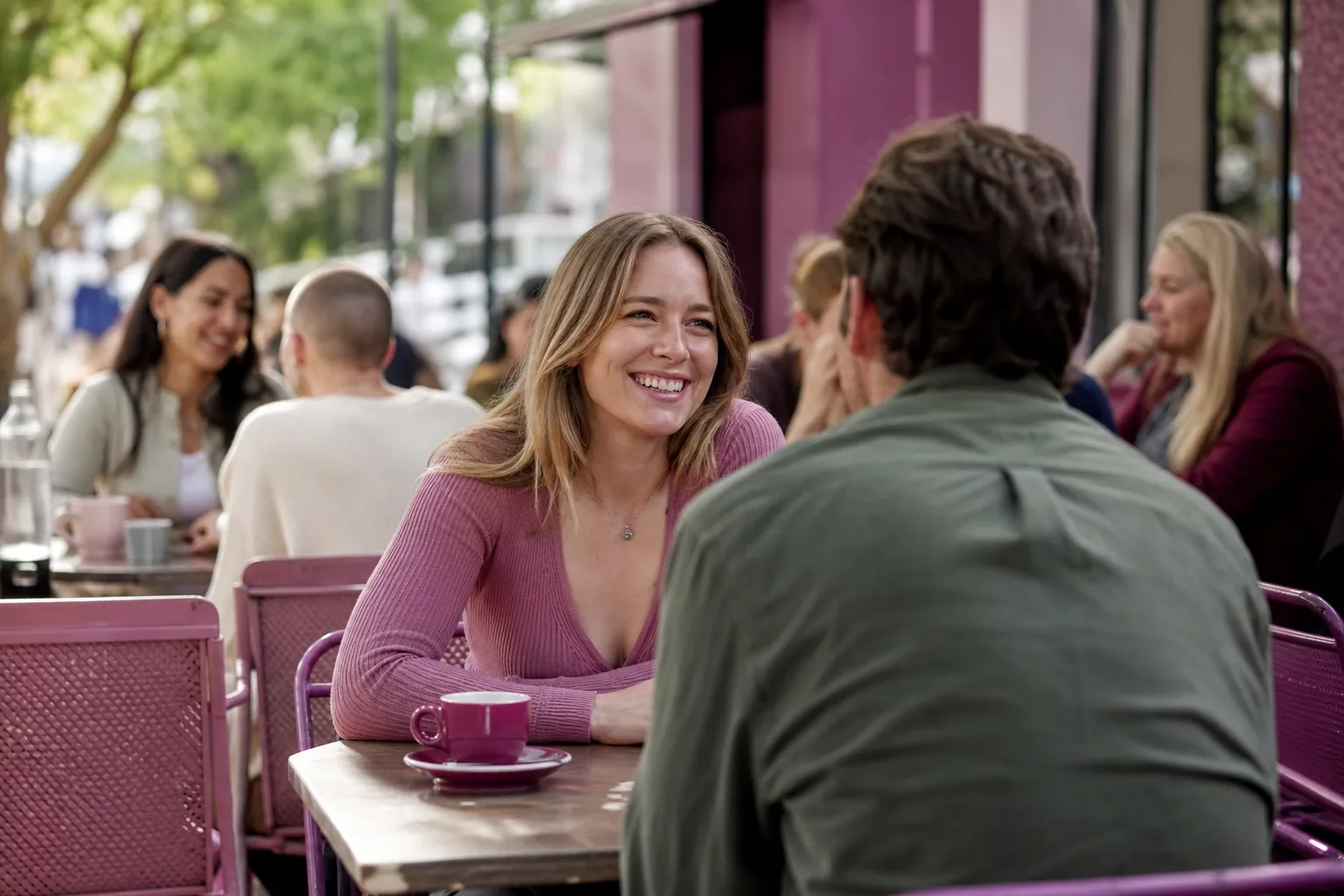 Woman enjoying coffee beside Wellington Harbour