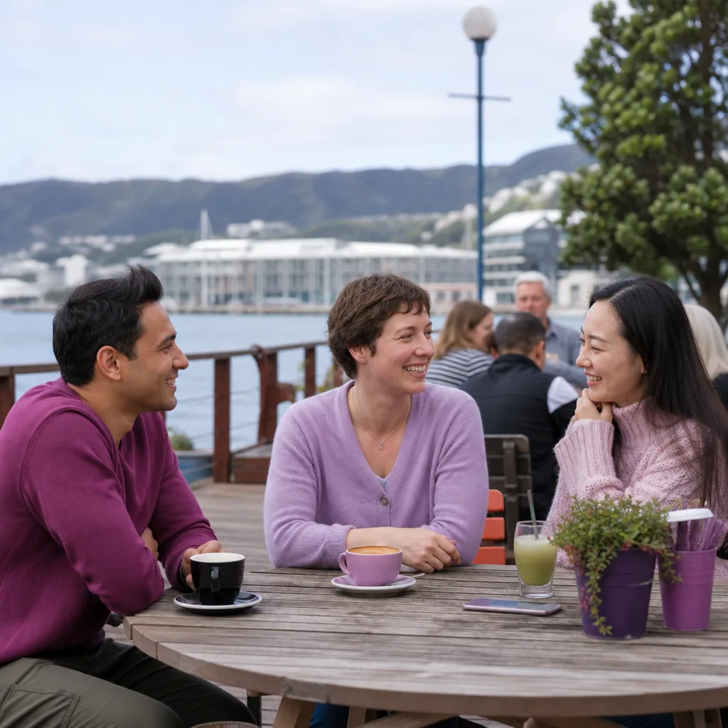 People walking near Waitangi Park on Wellington waterfront