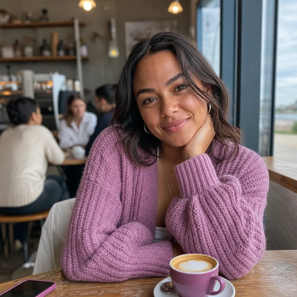 Two adults meeting at a busy café in central Wellington